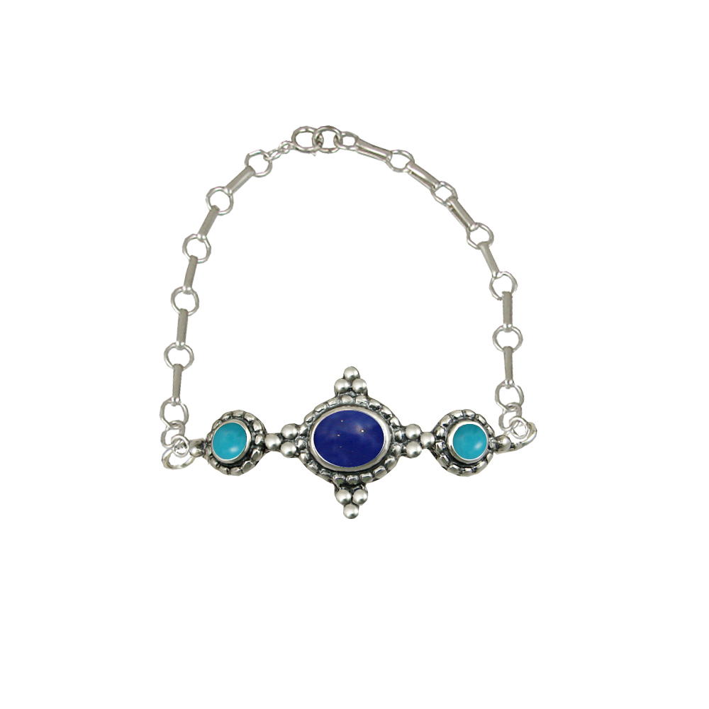 Sterling Silver Gemstone Adjustable Chain Bracelet With Lapis Lazuli